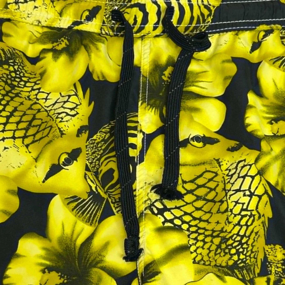 Tommy Bahama Relax Swim Trunks Mens Large Yellow Black Fish Floral Board Shorts